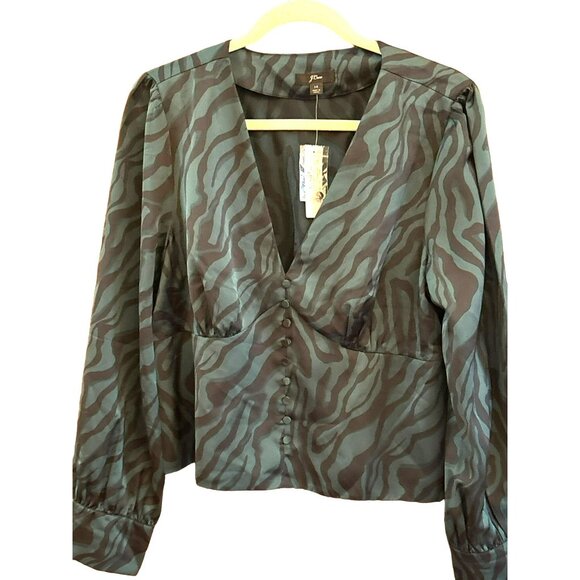 J Crew Women Zebra Print Button-Down Blouse Long Sleeve Sz 14 Cocktail Party NWT - Picture 2 of 5